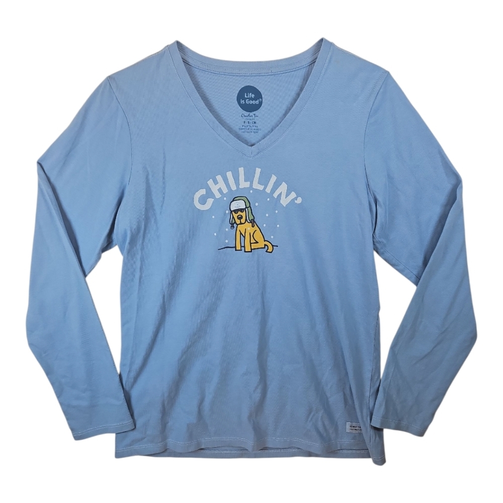Life Is Good Blue Chillin' Dog Crusher Long Sleeve Tee T-shirt Size S